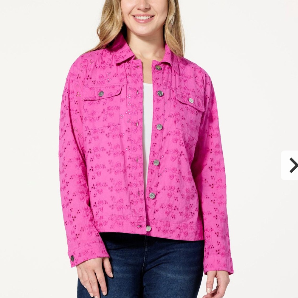 NWT Colleen Lopez Pink Cotton Eyelet Jacket. Size 1X